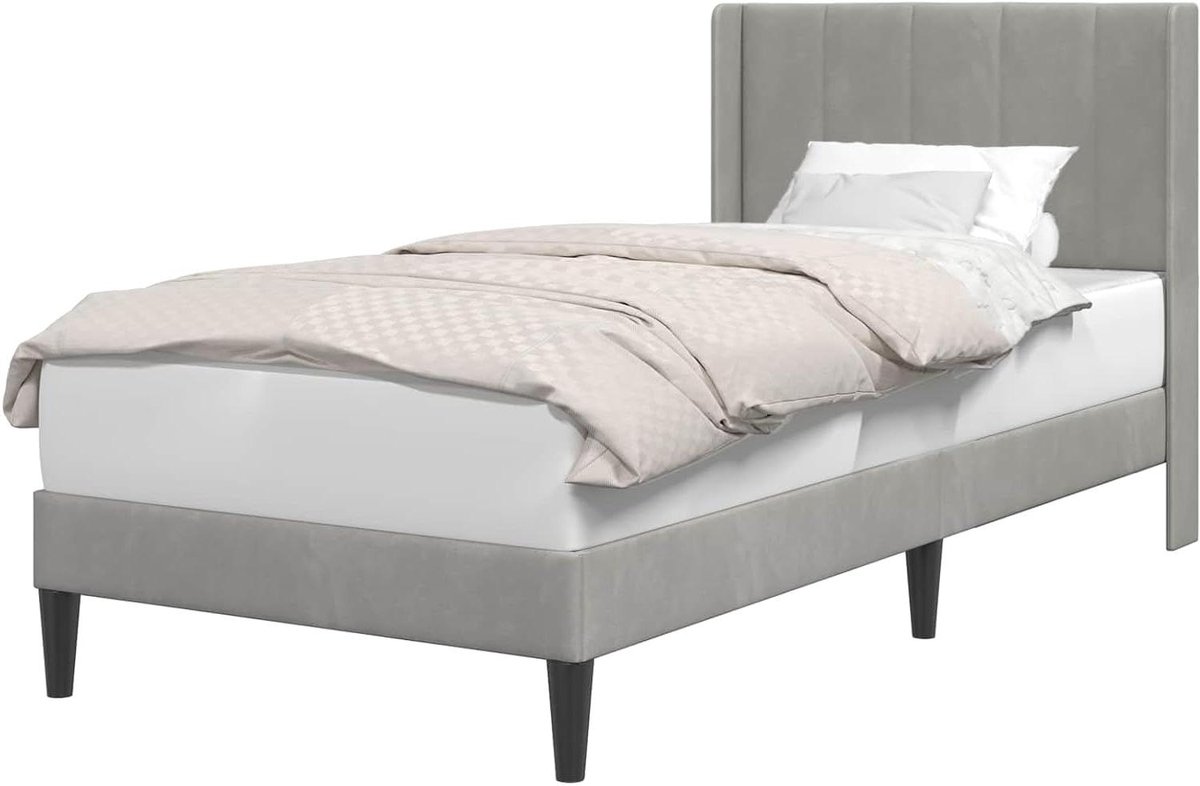 Bedframe met hoofdbord - Bedombouw Luxe - Moderne Slaapkamer - Duurzaam Fluweel - 90 x 200 cm - Lichtgrijs