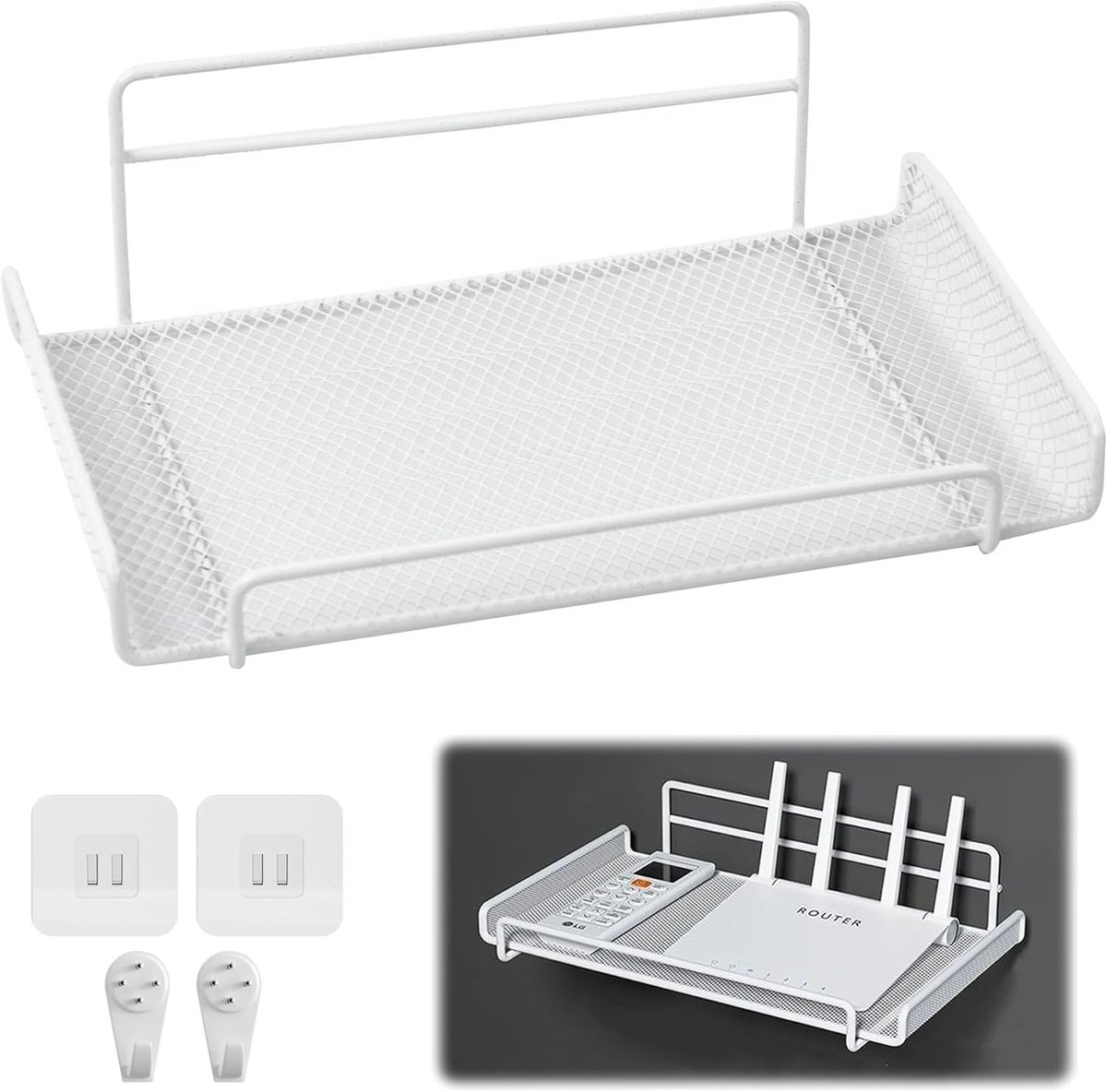 Hangende muurbeugel voor beamer en router zonder boren, ventilatierek voor keuken en badkamer, 2 wandplanken voor extra opbergruimte