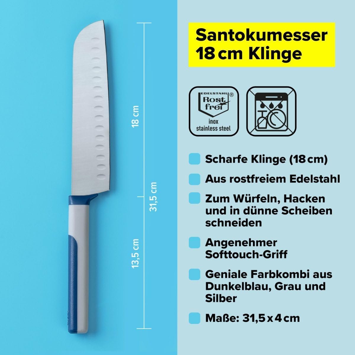 Santoku Mes 18 cm, Roestvrij Staal Scherp Blade, Duurzaam Keukenmes