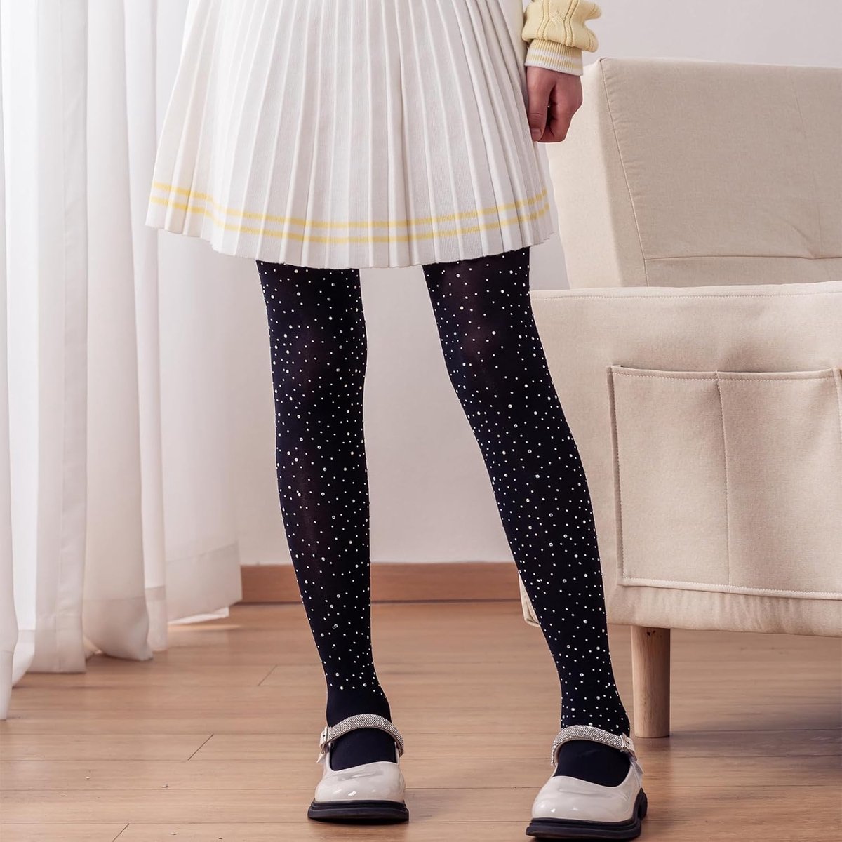 Meisjespanty met strass-steentjes, semi-ondoorzichtig, glinsterend, voor dans, avond, show, 6-12 jaar