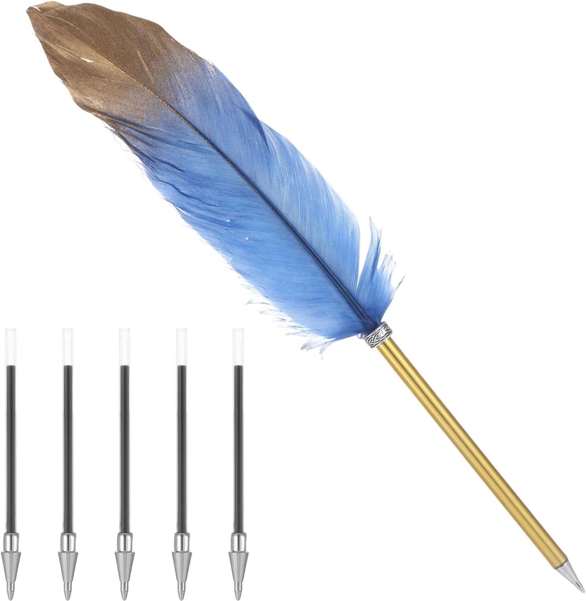Set van 1 schrijfpennen - Met 5 reservecartridges - Voor school, huwelijkscadeaus, autografen, kantoren, zakelijke cadeaus - Blauw