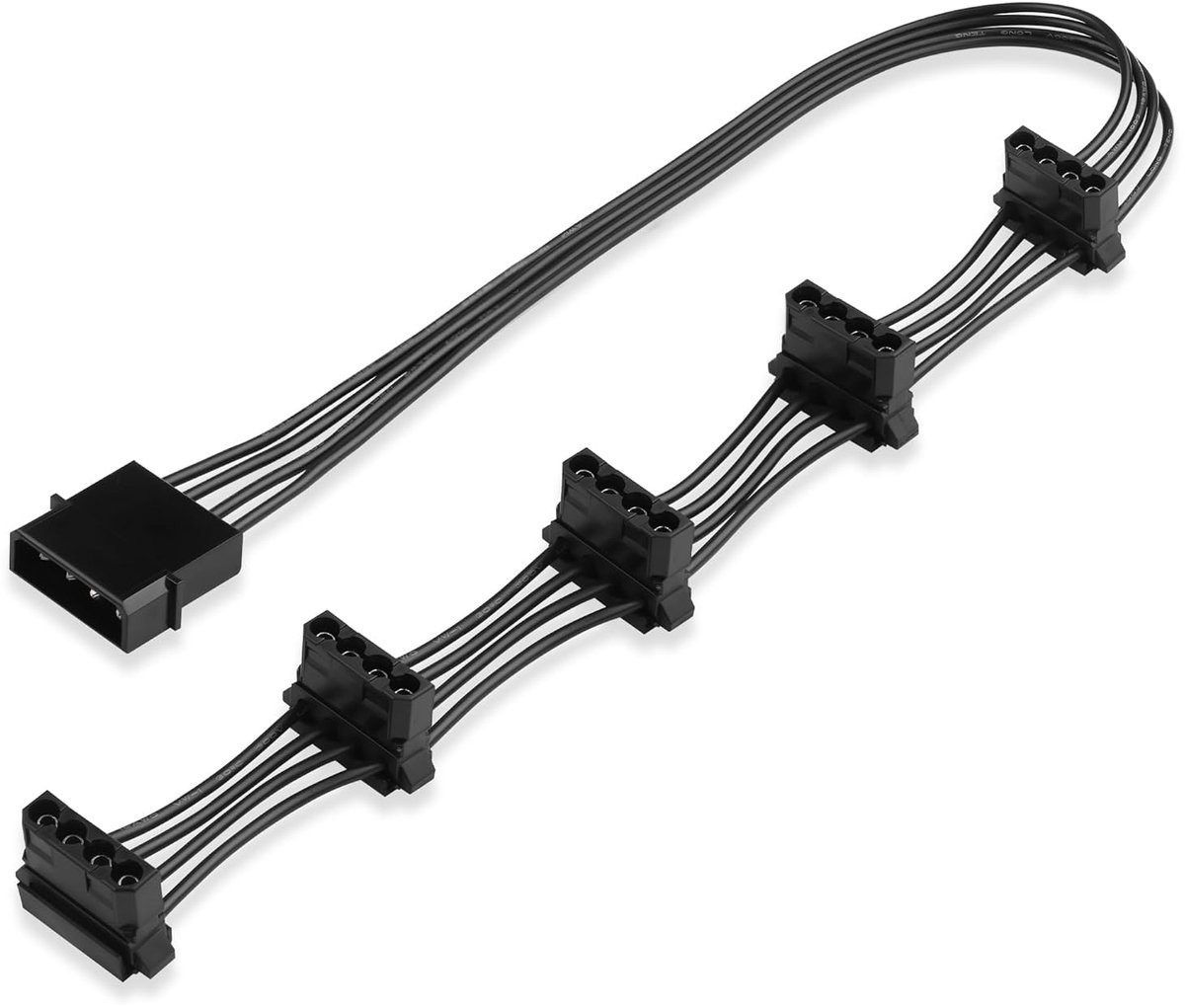 4-polig IDE Molex splitterverlengkabel, 1-naar-5 D-type stekker naar bus adapter, 40 cm, voor PC-behuizingsventilatoren, harde schijven, drives, ATX-voedingsuitbreiding