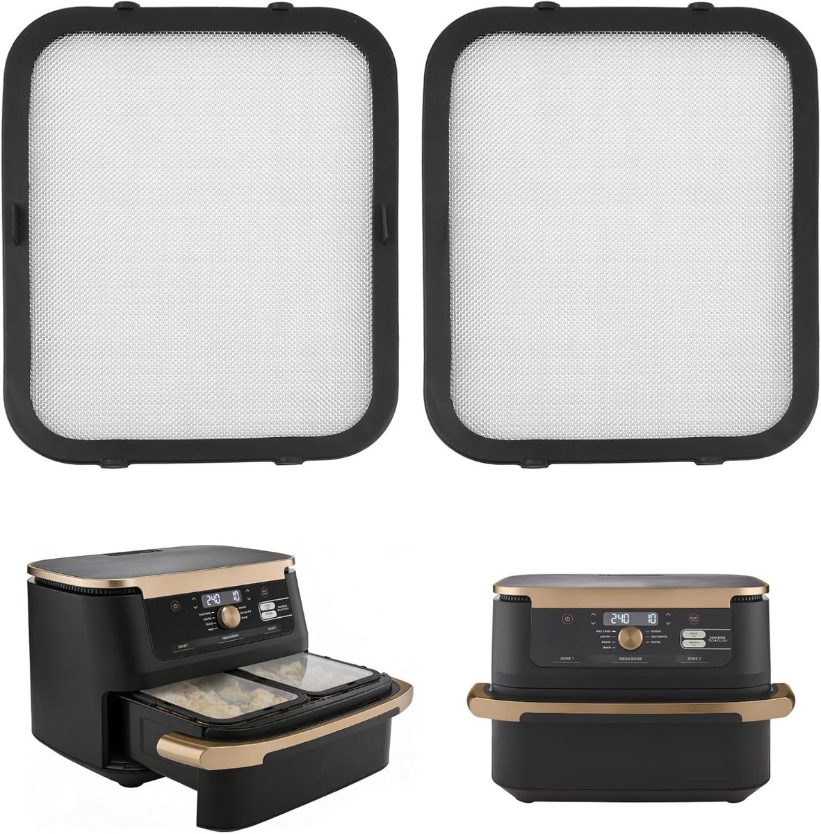 Herbruikbare Magnetische Spatdeksel van RVS en Siliconen voor Dubbele Zone Airfryer Set van 2 Ideaal voor Vet en Spatten Perfecte Keukenaccessoires