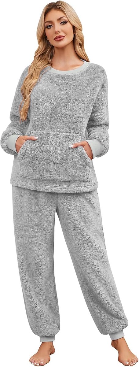 Pyjama voor dames, winter, fleece, warme pyjamaset, zachte flanellen
