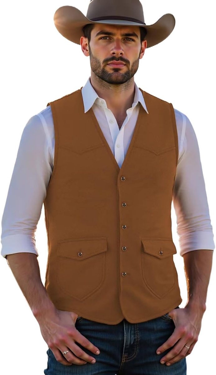 Suede herenvest, regular fit, vintage zacht kunstleer, western