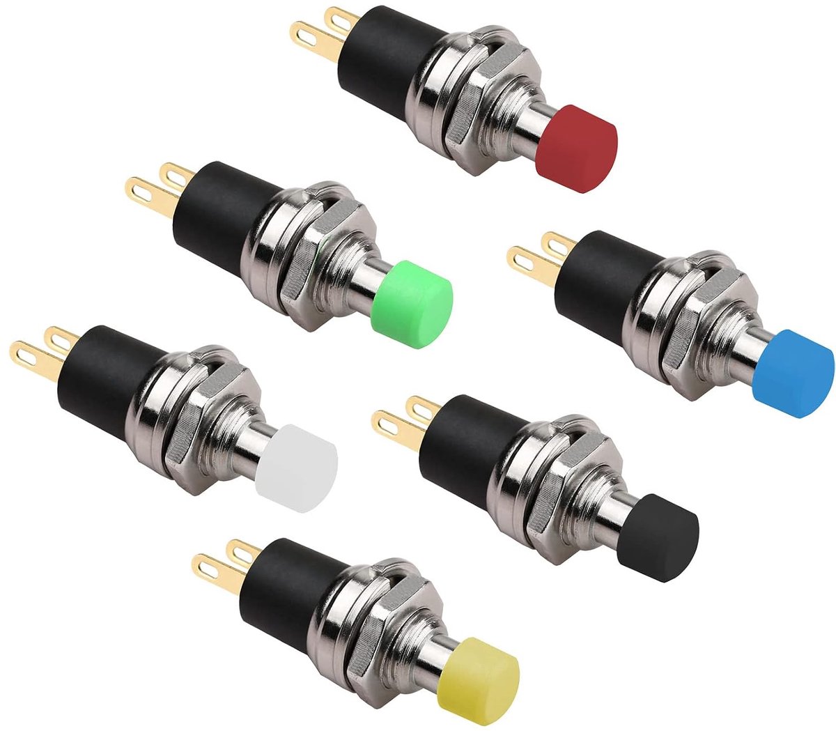 6 stuks zelfborgende SPST Latching Type Dash ON/OFF Drukknopschakelaar AC 250V/3A 6 kleuren