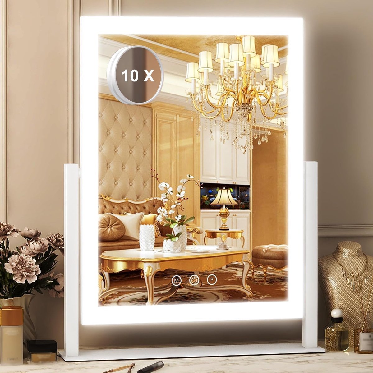 Make-upspiegel met verlichting, 27 x 37 cm, make-upspiegel met 12