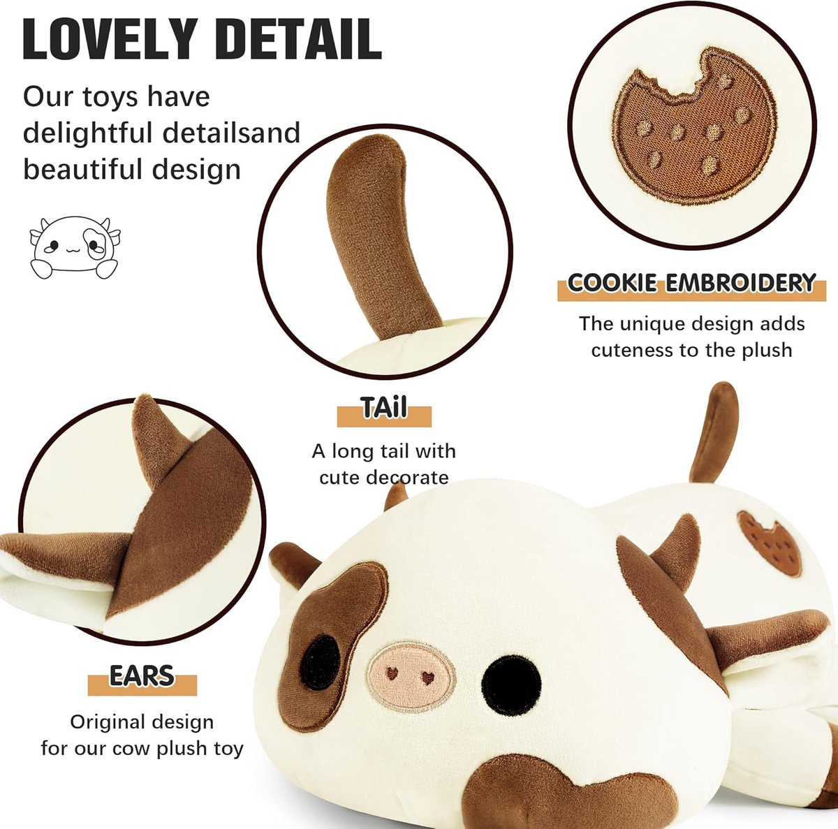 Pluche knuffeldier, koeknuffeldier, knuffeldier, kawaii, pluche