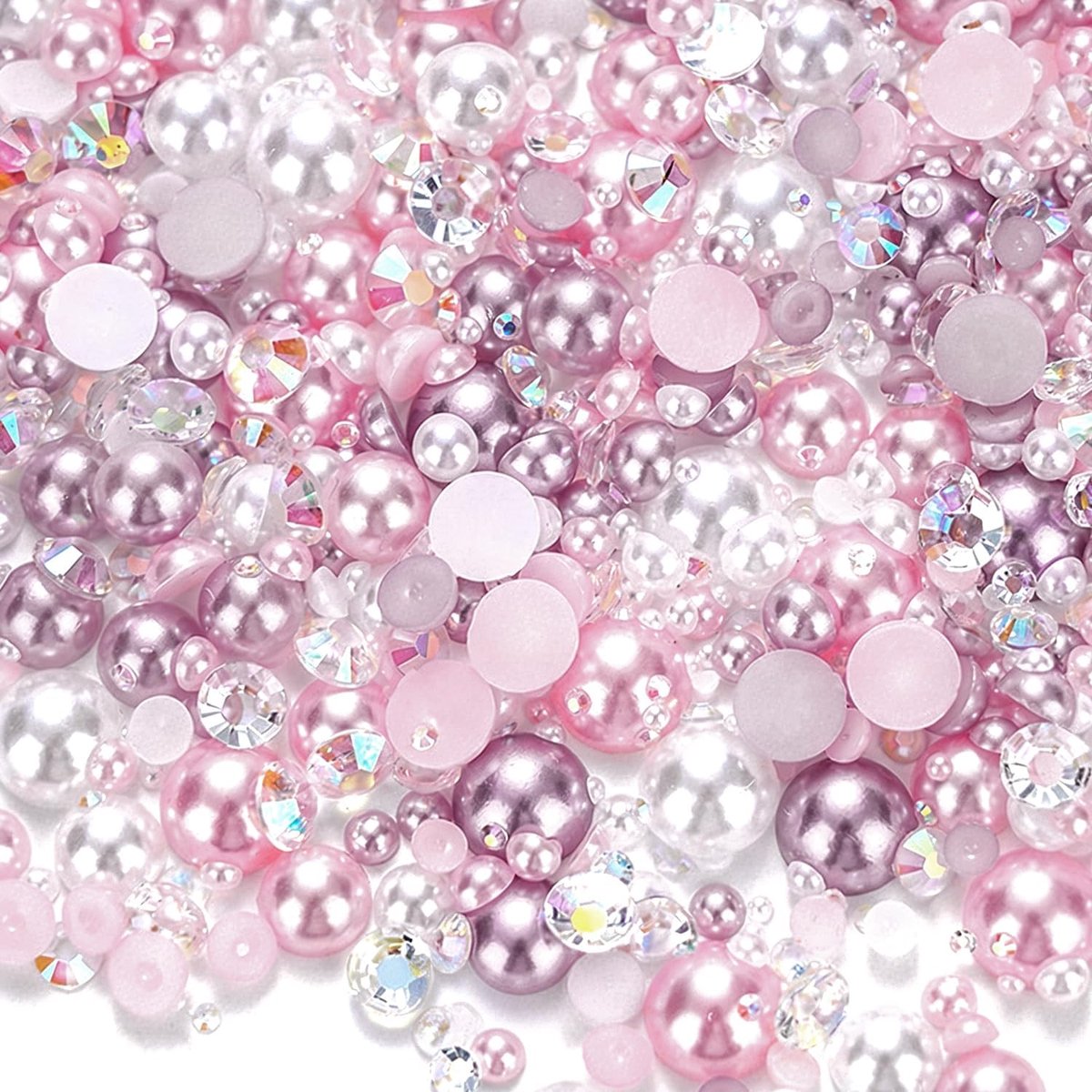 30g Mix Plakparels en Steentjes, Roze Flatback Parels en Rhinestones