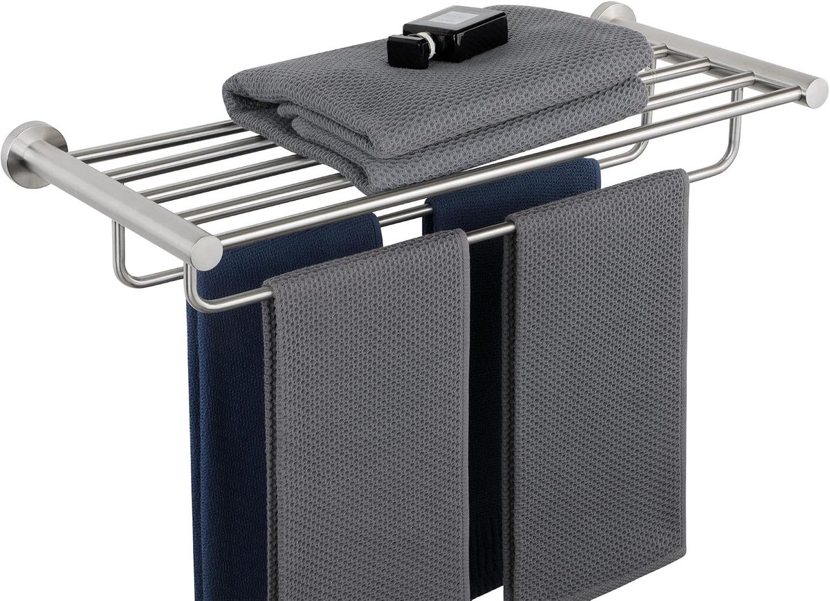 Handdoekrek Wandmontage 60CM Dubbele Handdoekplank voor Badkamer Handdoekhouder door SUS304 Roestvrijstalen Handdoekstang Geborsteld, EGKN2308-600-LS