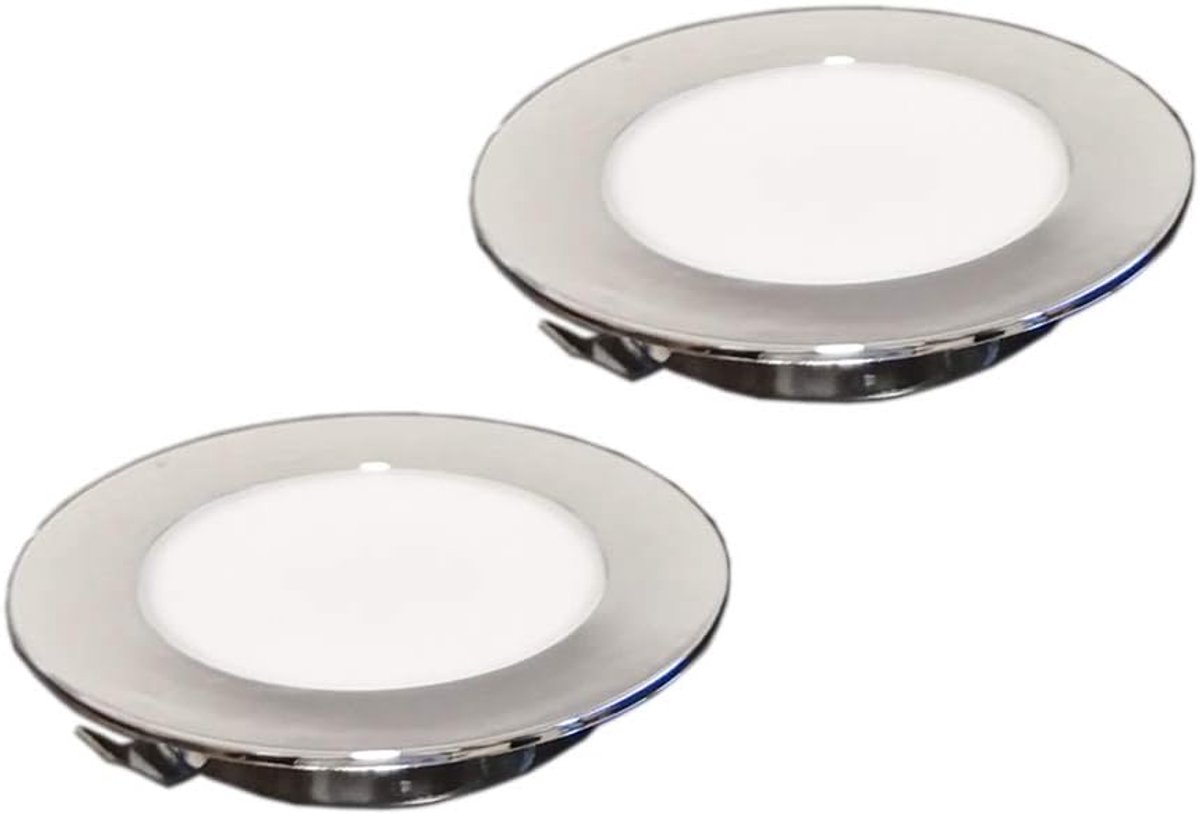 2 x led-inbouwspots, 2020-2 W, 150 LM, 220 V, inbouwtransformator, ultradunne binnenspots, IP44 klasse II, uniform wit, diameter 72 mm, hoogte 14 mm