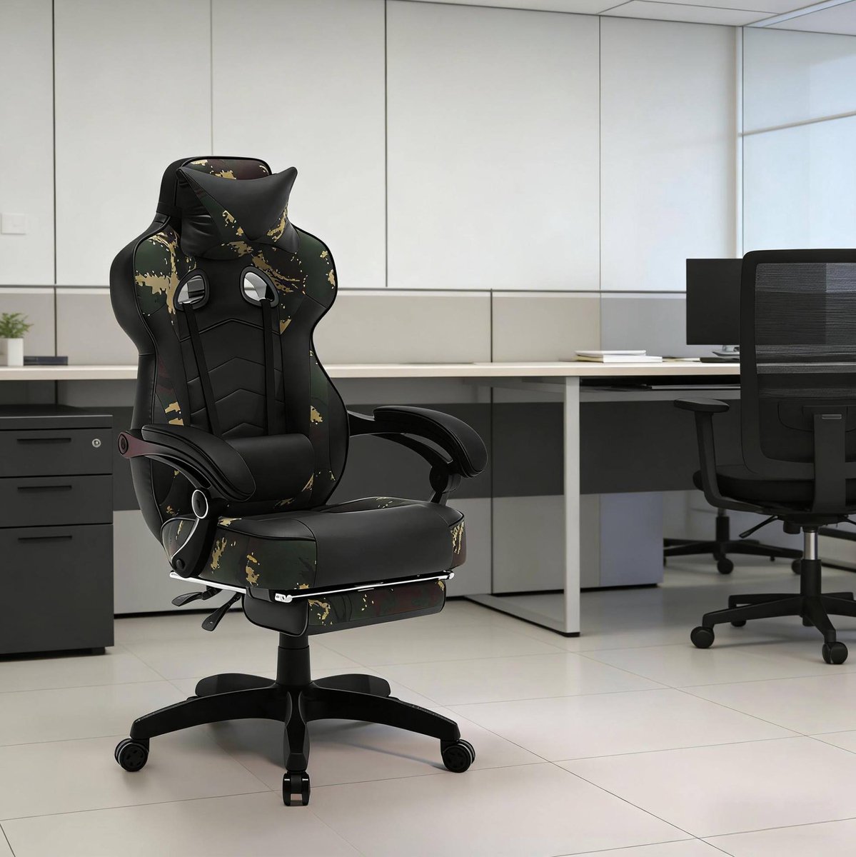 COVREO Gamingstoel 70 x 45 x 128 cm zwart groen, kunstleer met voetsteun