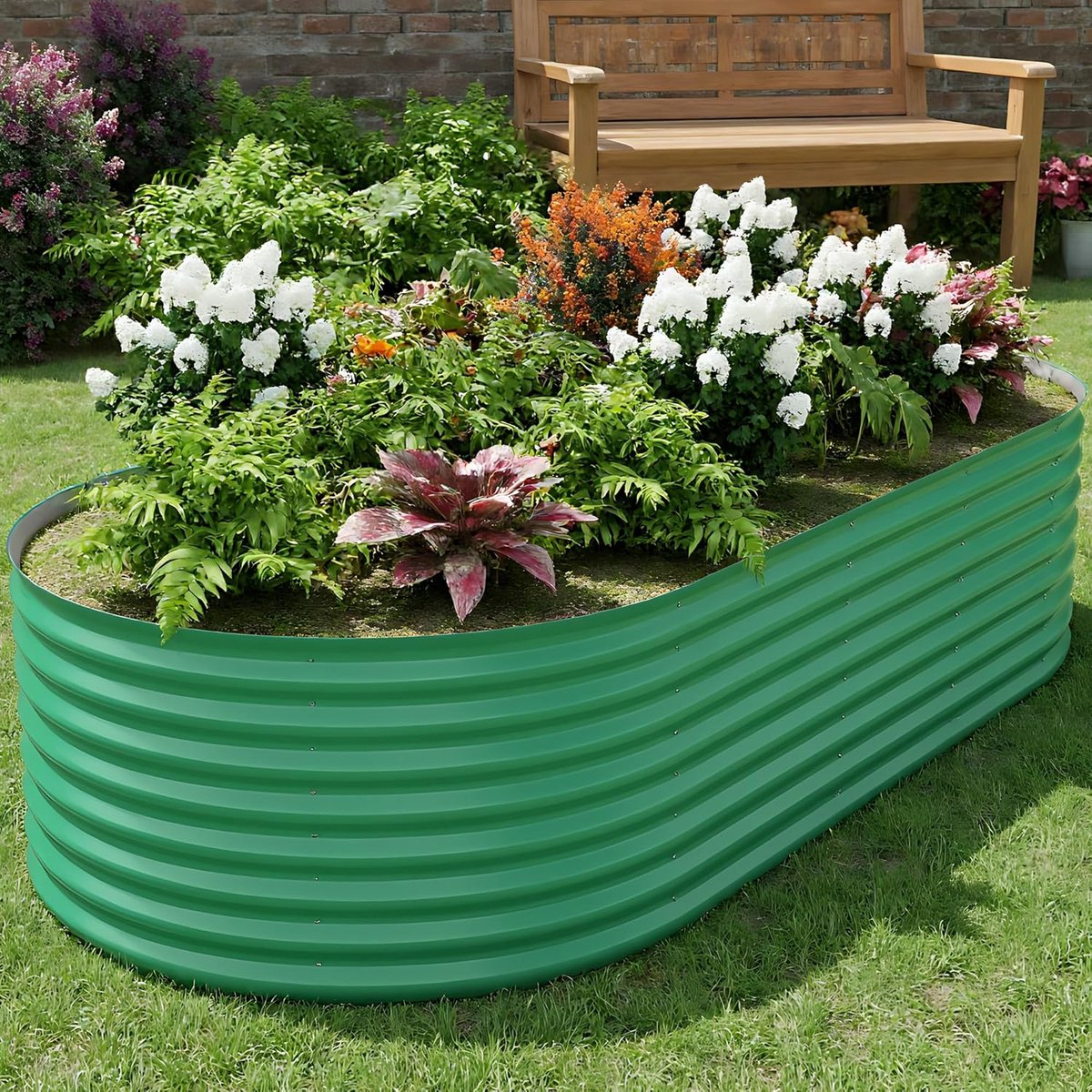 XL Verhoogde Moestuinbak van Gegalvaniseerd Staal - 180x90x60 cm - Metalen Plantenbak voor Buiten met Open Bodem - Extra Stevig met Interne Steunbeugels - Duurzame Kweekbak voor Groenten & Bloemen - Groen
