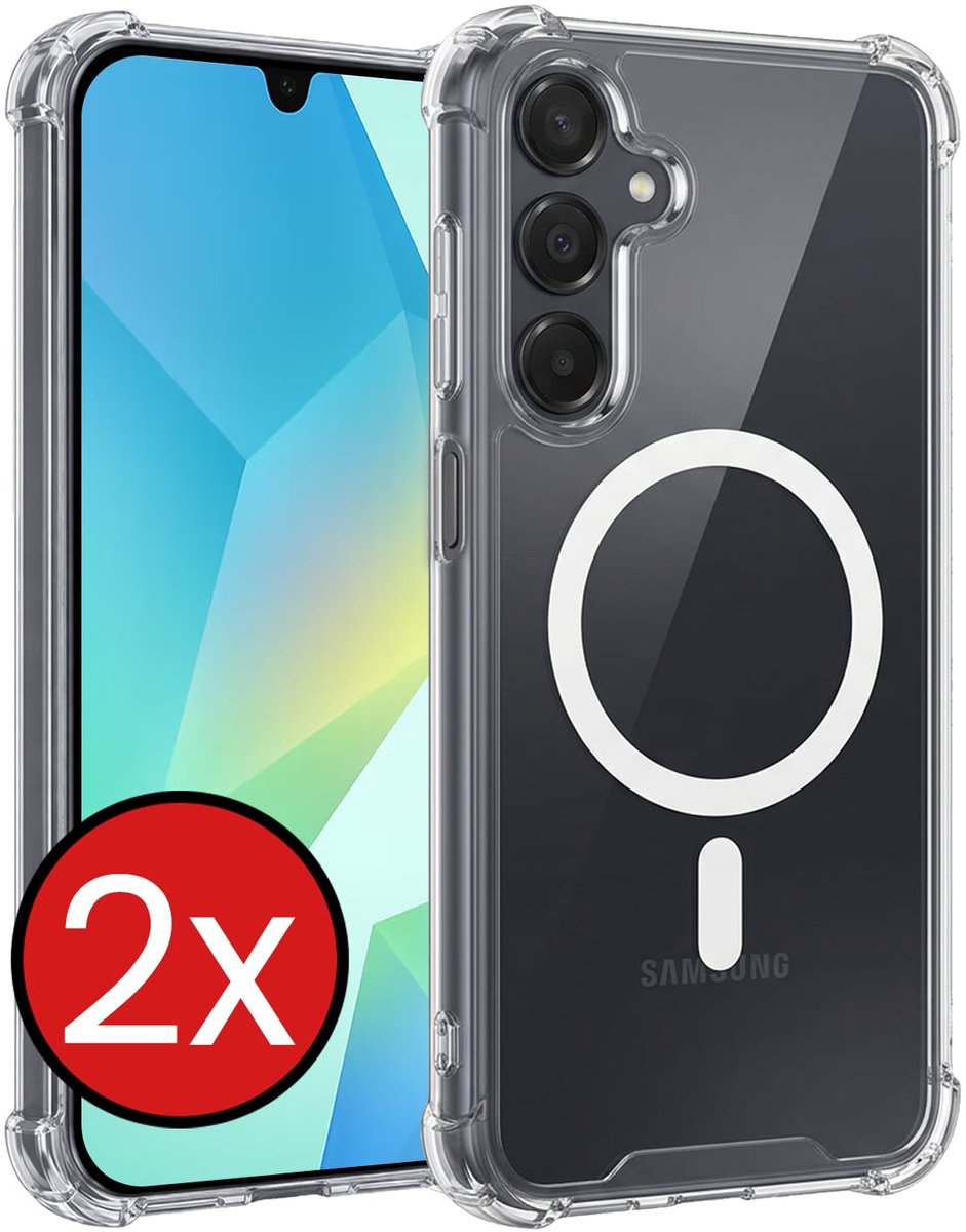 Hoesje - 2 Stuks - Geschikt voor Samsung Galaxy A16 - Magsafe Compatible - Sterk & Shockproof - Shock Proof Case - Back Cover - Telefoon Hoes - Telefoonhoes - Transparant
