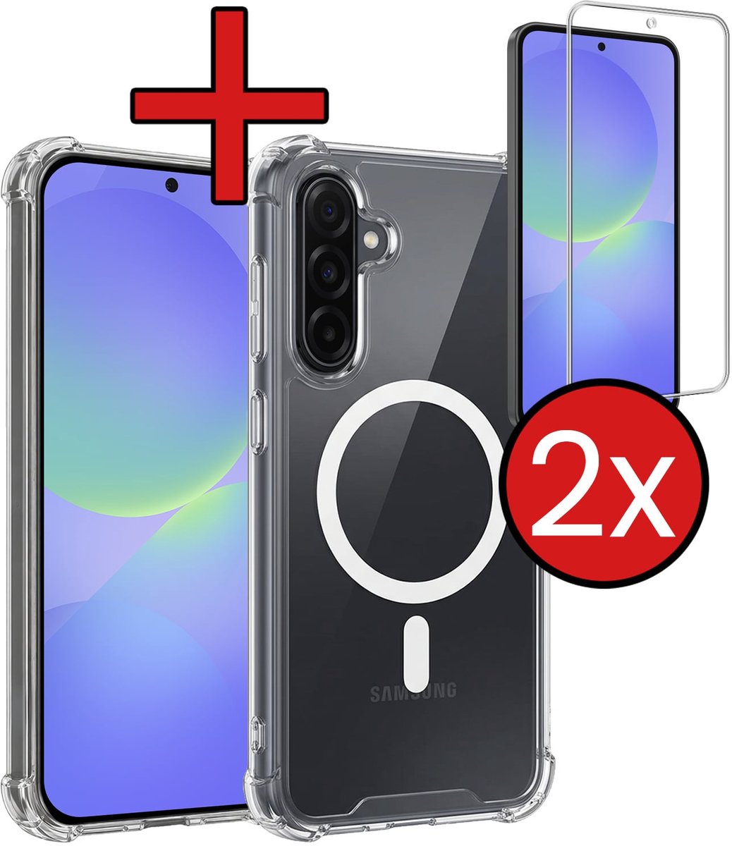 Hoesje - Met 2x Screenprotector - Geschikt voor Samsung Galaxy A36 - Magsafe Compatible - Sterk & Shockproof - Shock Proof Case - Back Cover - Telefoon Hoes - Telefoonhoes - Transparant