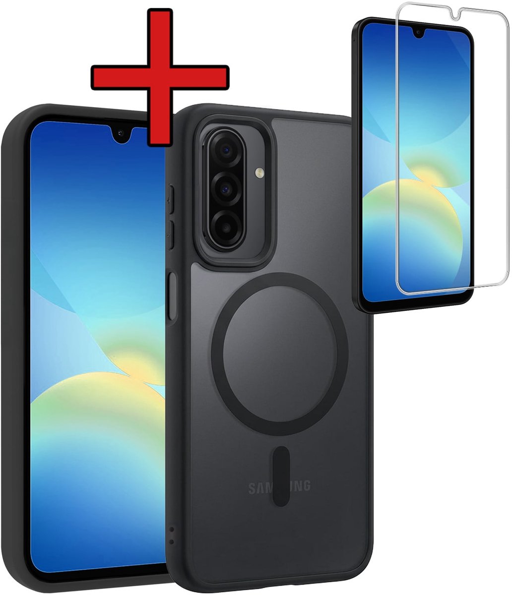 Hoesje - Met Screenprotector - Geschikt voor Samsung Galaxy A26 - Magsafe Compatible - Sterk & Shockproof - Shock Proof Case - Back Cover - Telefoon Hoes - Telefoonhoes - Zwart