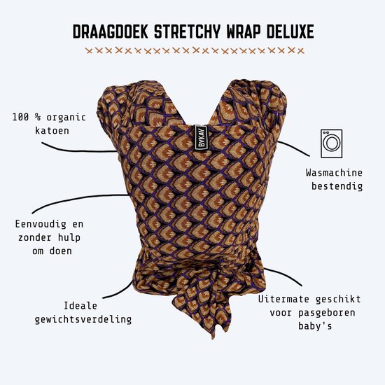 ByKay Stretchy Deluxe - rekbare draagdoek baby - ergonomisch - tot 18kg - Arti Feathers - maat L — afbeelding 4