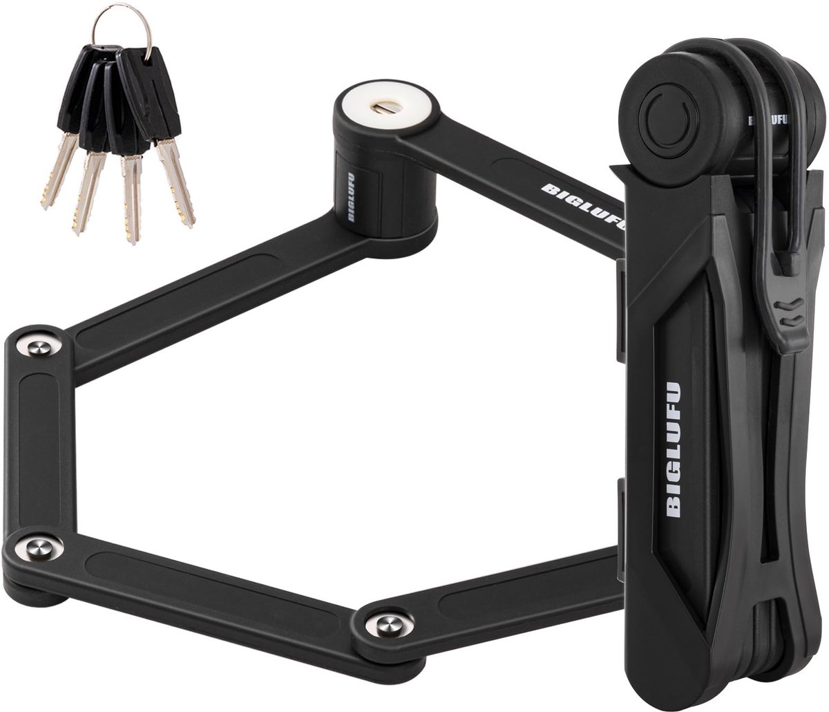 SnelShoppen - BIGLUFU Opvouwbaar Fietsslot, Robuuste Vouwketting voor Fiets, Scooter en Motorfiets, Staal met Montagebeugel en 2 Antislip Riemen, Uitk