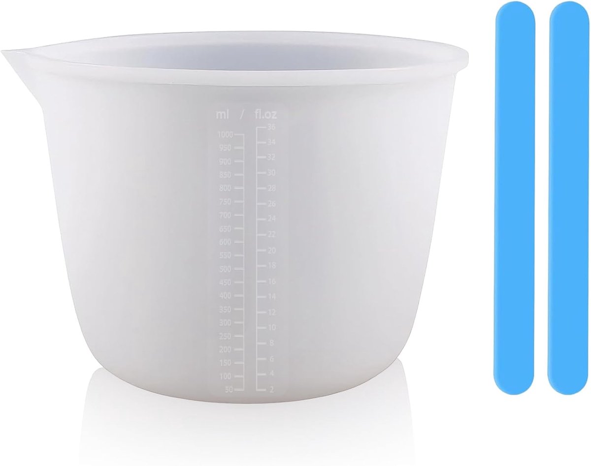 SnelShoppen - Silicone Maatbeker 1000ml Herbruikbaar met Mengstaven, Epoxyhars Maatbeker voor Ambachten, Keuken en Laboratorium