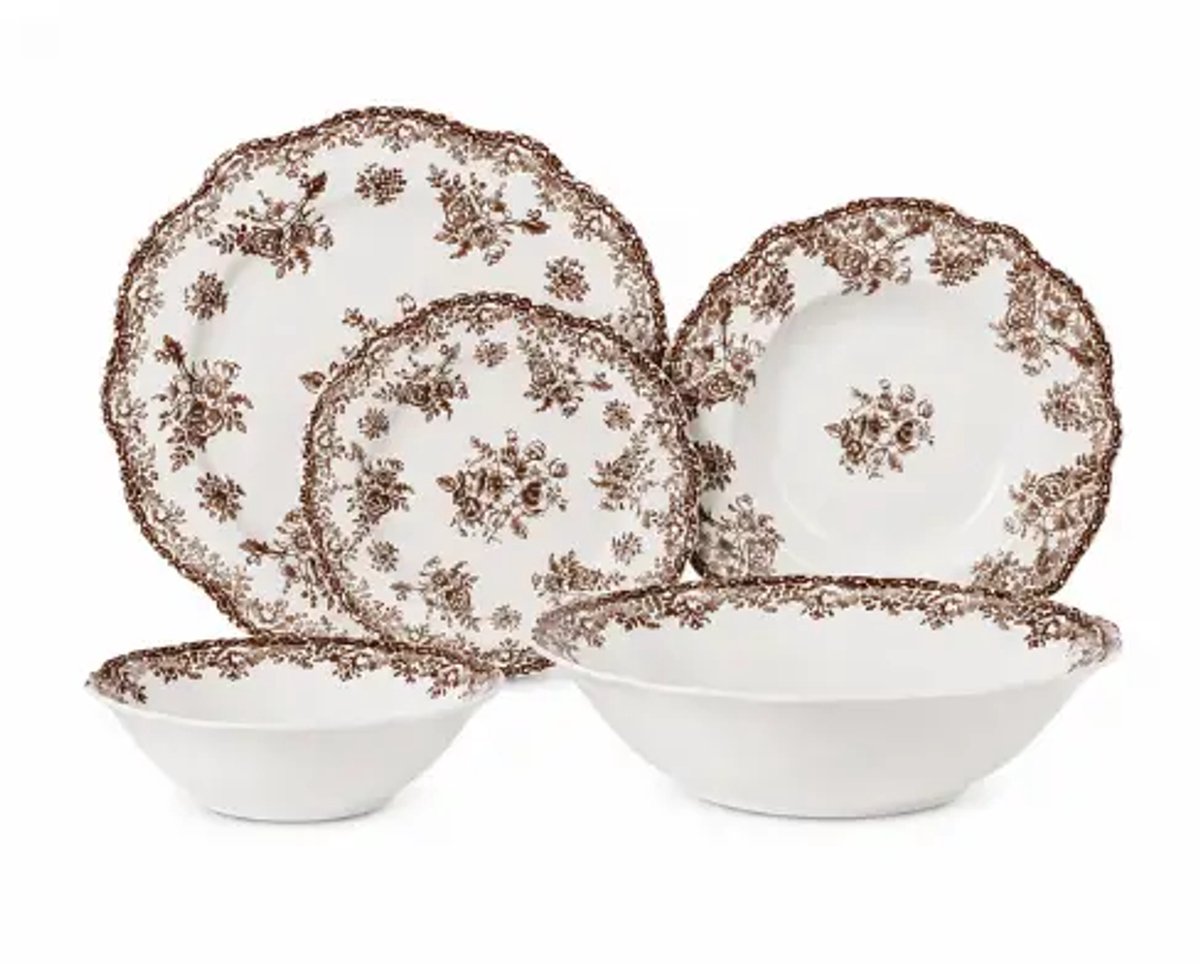 Serviesset – vintage 25-delig – klassiek warm – bruin – 6 pers., 10,5/8,5/7,5/5,5/9 inch