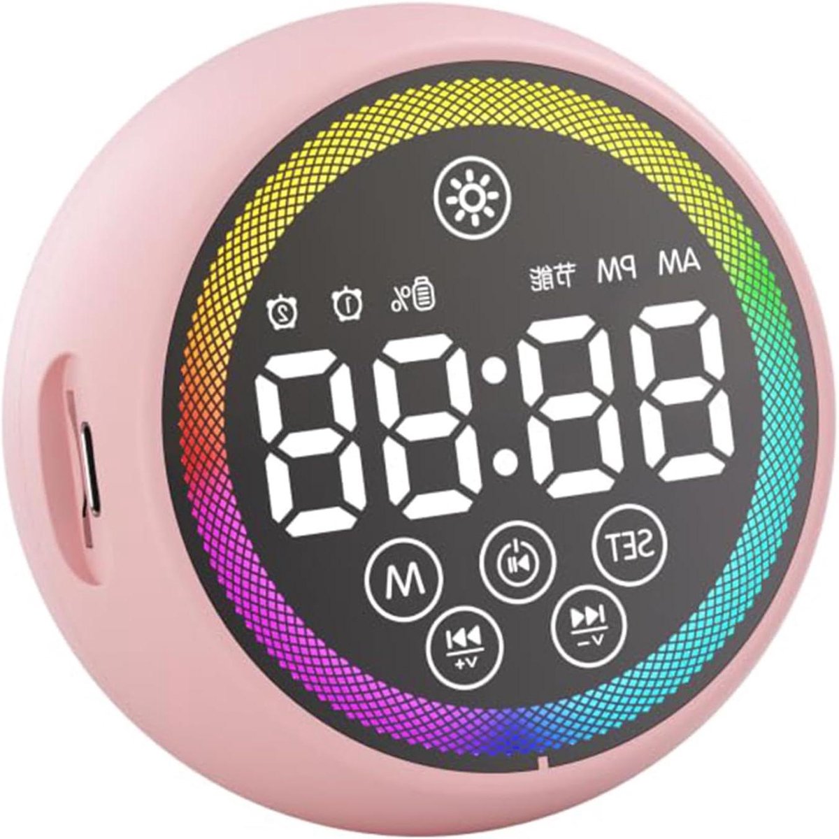 Wekker met RGB Licht - Nachtlamp Klok - Rustig Ontwaken - Dubbel Alarm - 8.5 x 7 cm - Roze