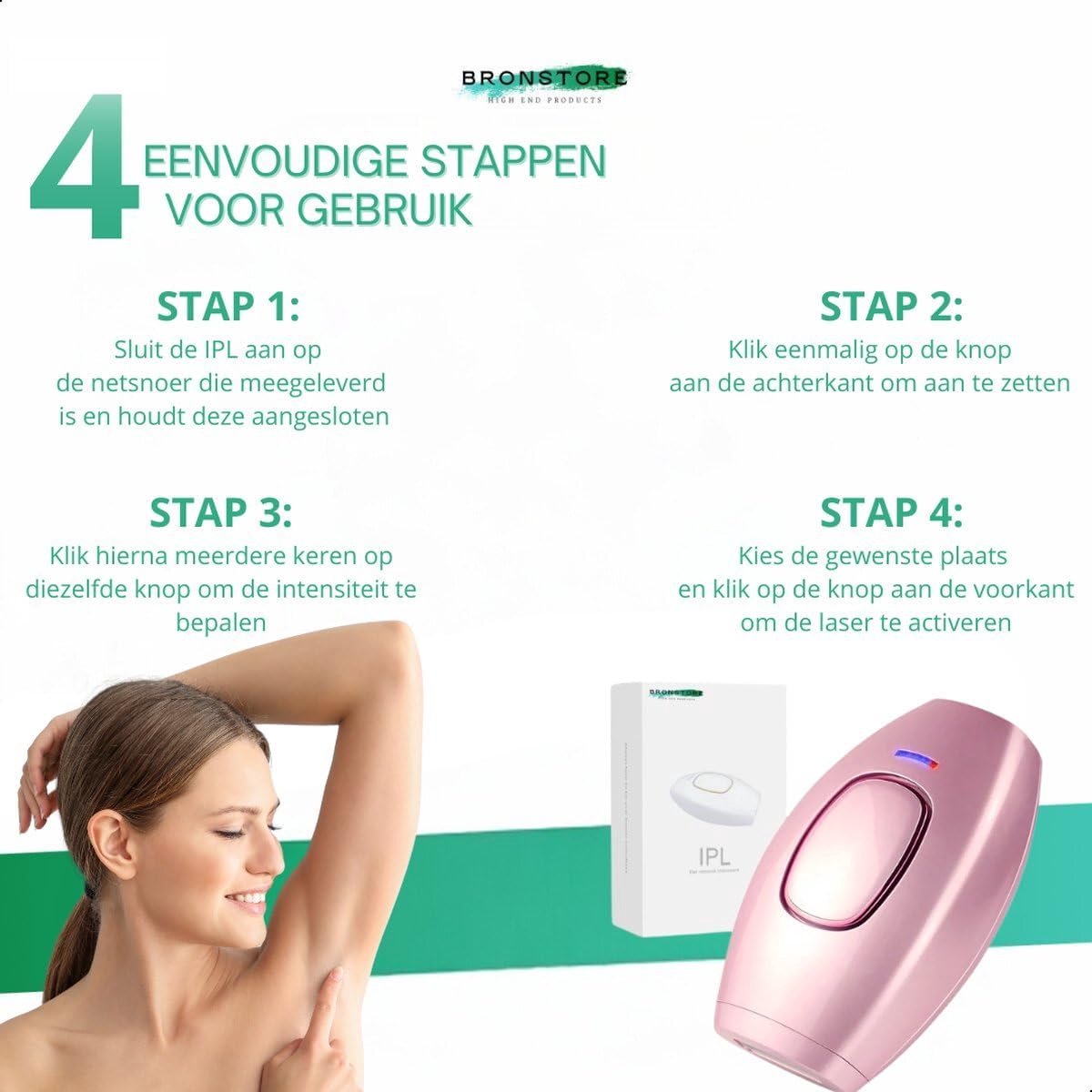 SnelShoppen - IPL Laser Haarverwijdering - Professioneel Epilator Apparaat voor Mannen & Vrouwen - Inclusief Beschermende Zonnebril, Razor & Aloë Vera