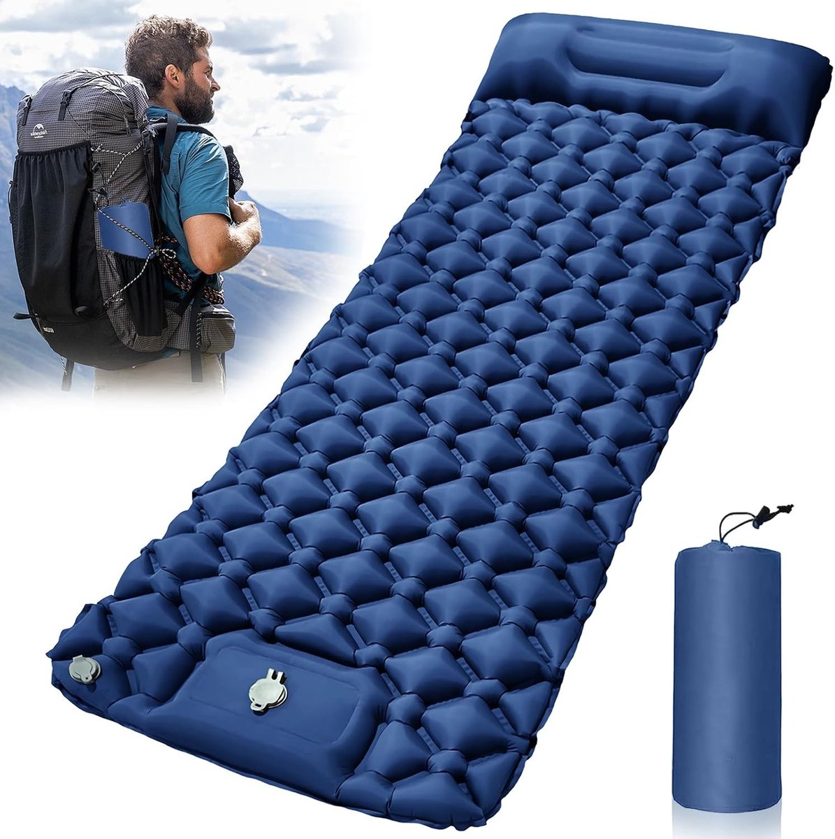 Opblaasbaar campingmatras ultralicht - draagbaar slaapmatras voor outdoor, wandelen en reizen - eenpersoons luchtbed opvouwbaar