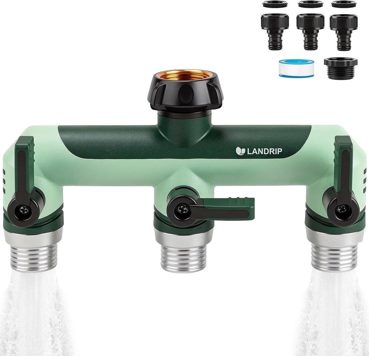 SnelShoppen - Landrip Waterverdeler 3/4 Inch, 3-Weg Verdeling, Lekvrij, Koud- en UV-bestendig voor Tuin, Irrigatie, Caravan, Binnen, Wasmachine, Groen