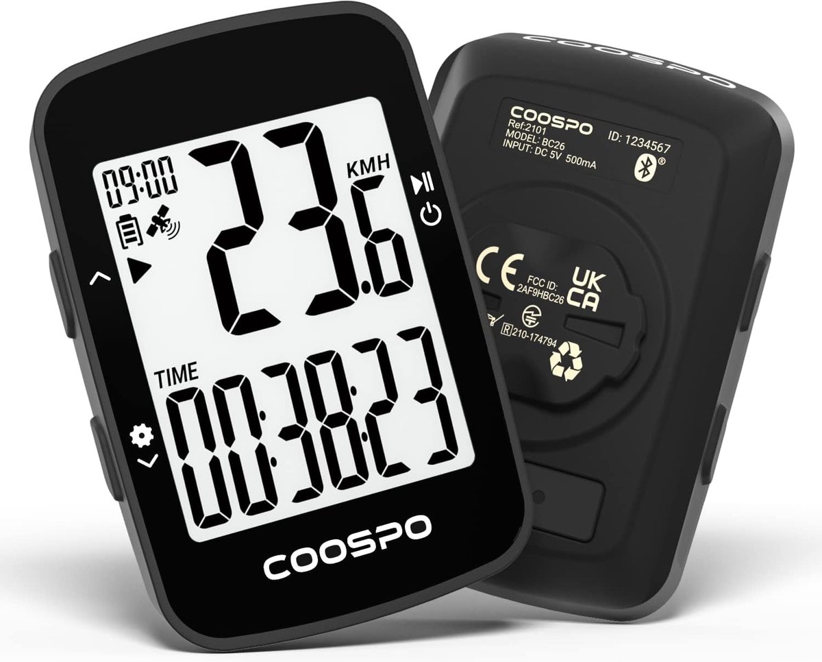 SnelShoppen - Draadloze Fietscomputer met GPS, Bluetooth, LCD Display, Snelheidsalarm, IPX7 Waterdicht voor Racefiets, MTB, Fietsen en Meer