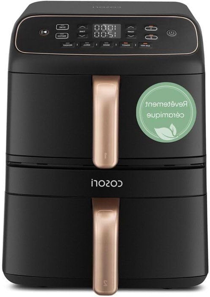 Airfryer met Twee Manden - Heteluchtfriteuse Compact - Gezond Koken - Verticale Ruimtebesparing - 86 Liter - Zwart