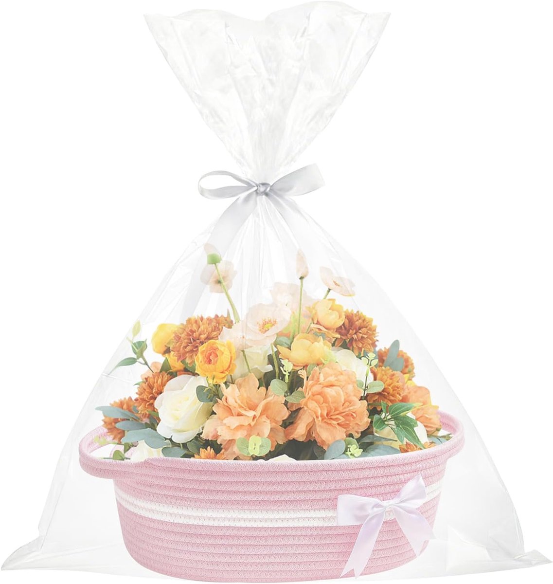SnelShoppen - Lege Geschenkmand 35 x 22 x 14 cm, Gevlochten Presentmand voor Geschenken met Handvat, Roze Opbergmand voor Verjaardag, Bruiloft, Babysh