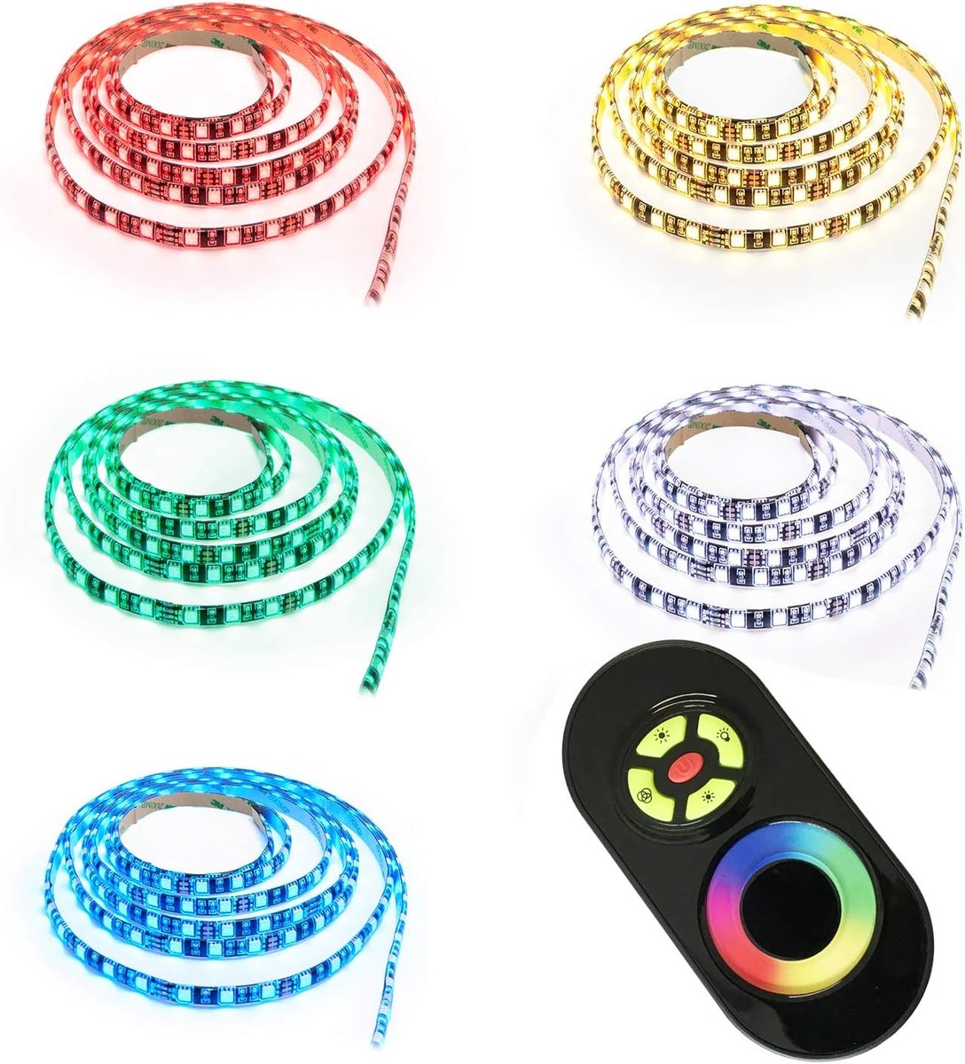 SnelShoppen - 5 meter RGB LED Strip - 60x 5050 SMD per meter - Complete set met aanraak afstandsbediening - Siliconen coating - Multikleur voor Feest,