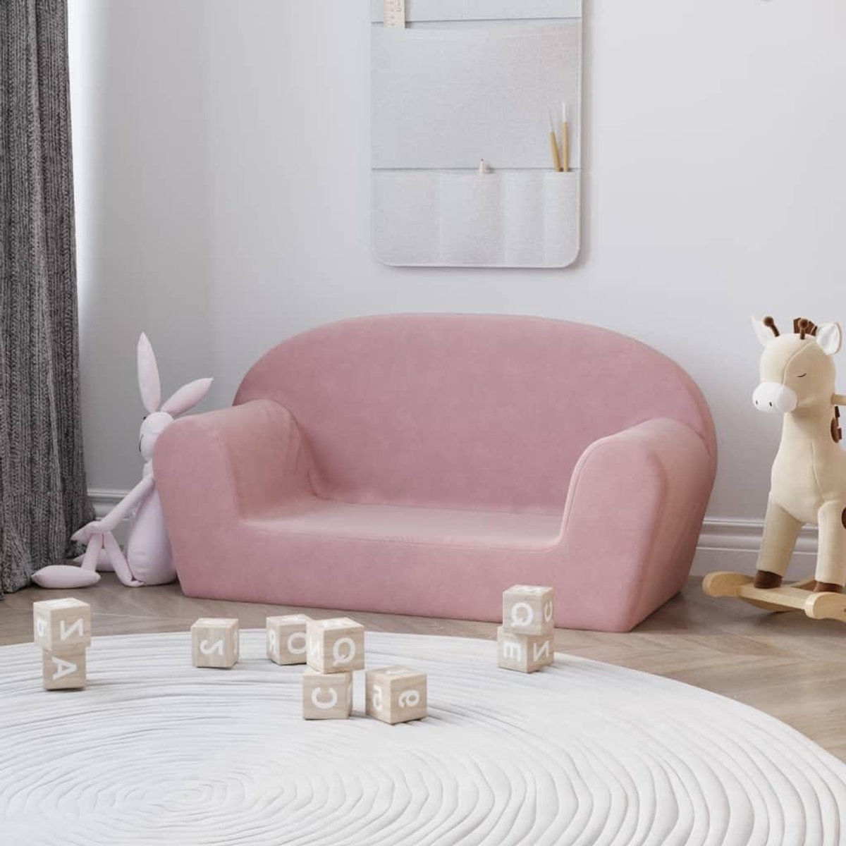 Kinderbank - Peuterbank Kinderstoel - Kinderen Ontspannen - Zacht Pluche Materiaal - 84 x 34 x 45 cm - Roze