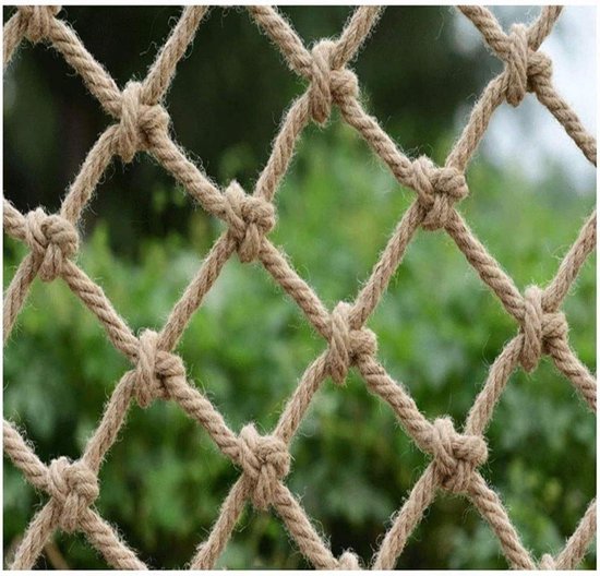 Veiligheidsnet Kind - Hennep Touw Net - Valbeveiliging Balkon - Handgeweven Kwaliteit - 4x8m - Natuurlijk