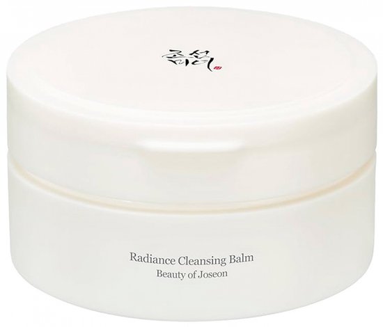 Witte pot met 'Radiance Cleansing Balm Beauty of Joseon' en Koreaanse tekens op het deksel.