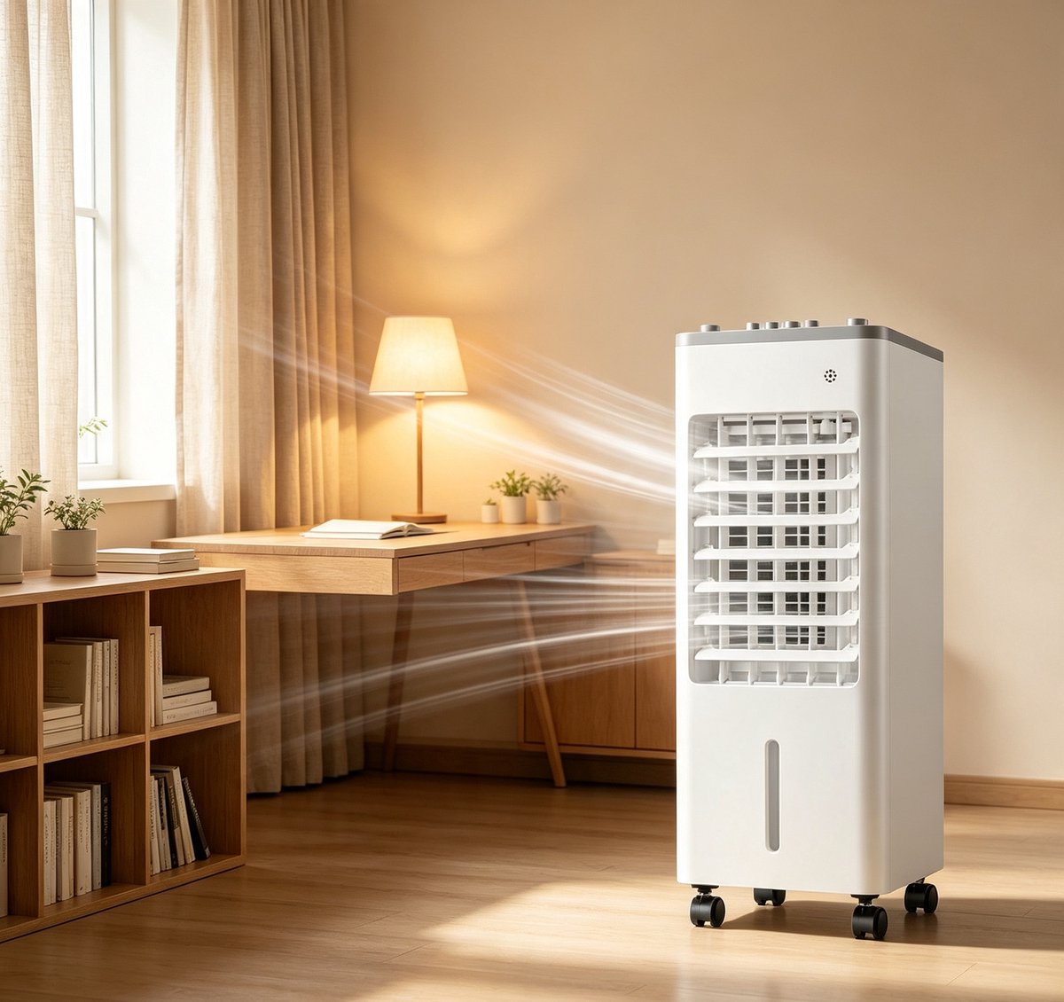 Draagbare watergekoelde ventilator Stille ijskoeling Draaifunctie (links en rechts) Drie ventilatorsnelheden Wit Geschikt voor thuis en op kantoor 20*24*55.5cm