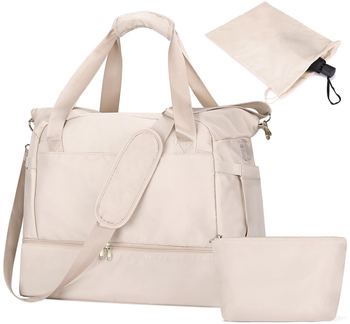 SnelShoppen - 32L Reistas voor Vrouwen met Toilettas, Grote Weekendtas met Schoenenzak in Beige, Perfect voor Ziekenhuisovernachtingen en Reizen