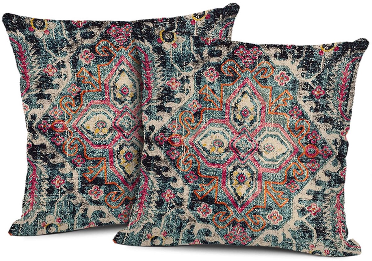 KZQ Kussenslopen - Set van 2 vierkante decoratieve kussenslopen in Boheemse stijl, zacht en duurzaam - Geschikt voor banken, woonkamers en slaapkamers - 50x55 cm - Patroon