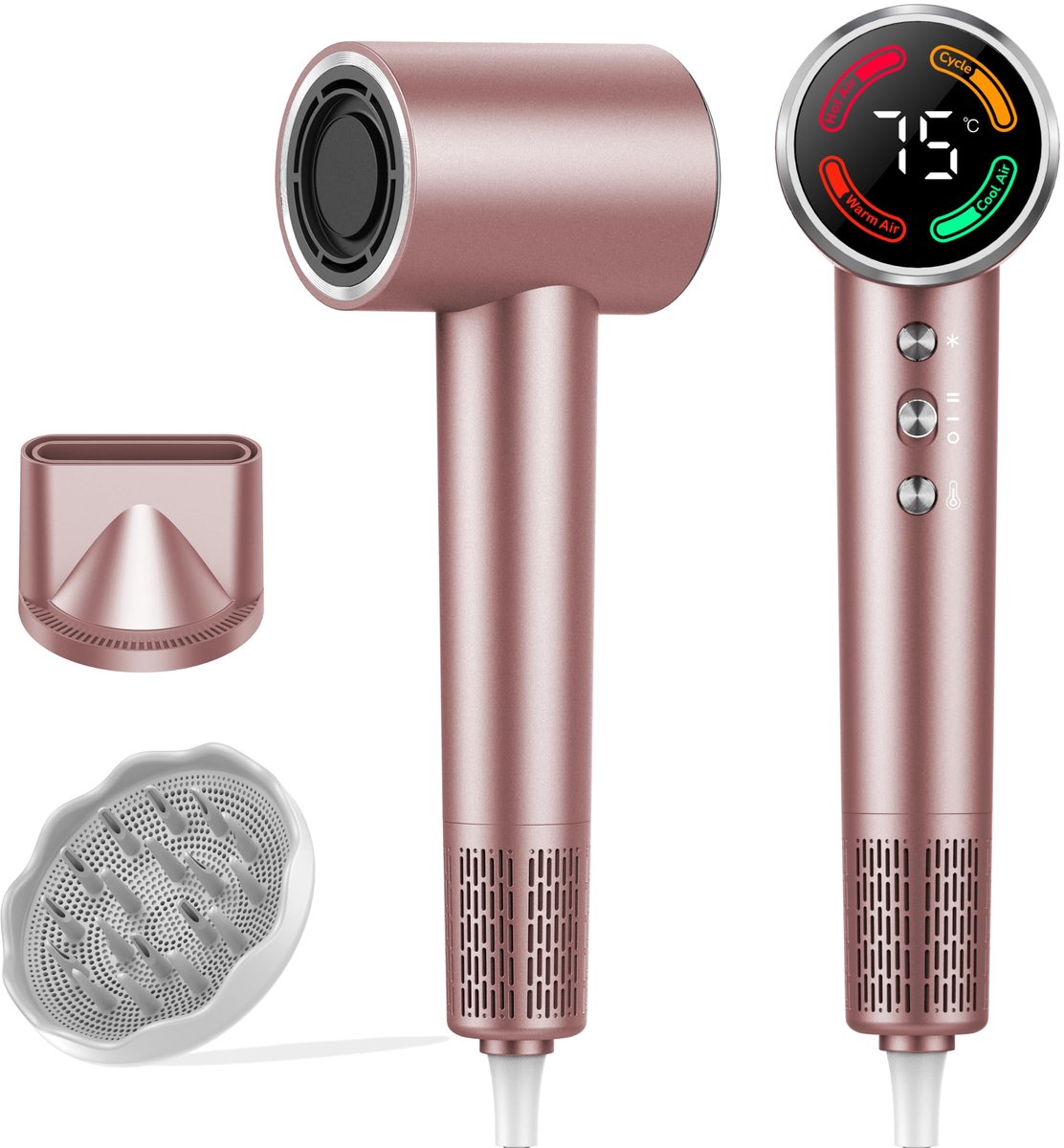 SnelShoppen - Krachtige Haardroger 600 Watt, Stil met Temperatuurinstelling, Magnetische Diffuser, Roze - Ideaal voor Snel Drogen en Perfecte Styling
