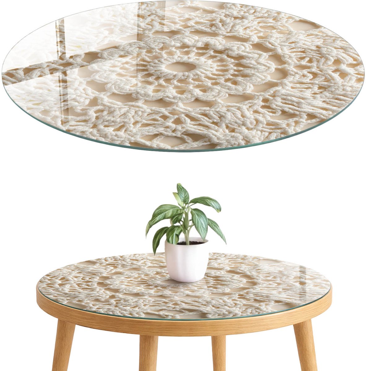 ArtPrintCave Kantstructuur Glazen Tafelblad fi70 cm - Tafelblad Rond - Romig Eettafel Met Glasplaat - Texturen Terrastafel