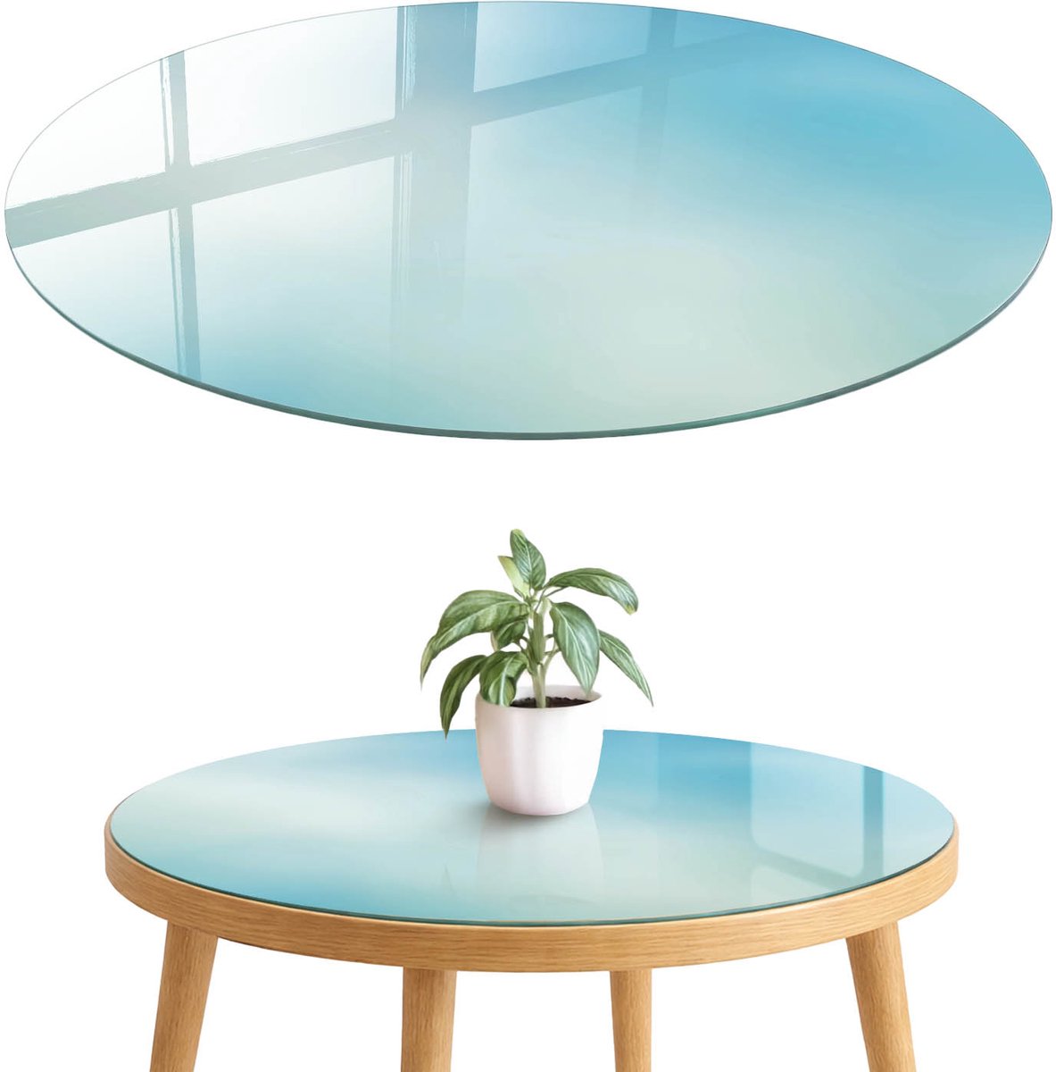 ArtPrintCave Hemel van de zintuigen Glazen Tafelblad fi70 cm - Tafelblad Rond - Blauw Terrastafel - Achtergronden en patronen Glazen Eettafel