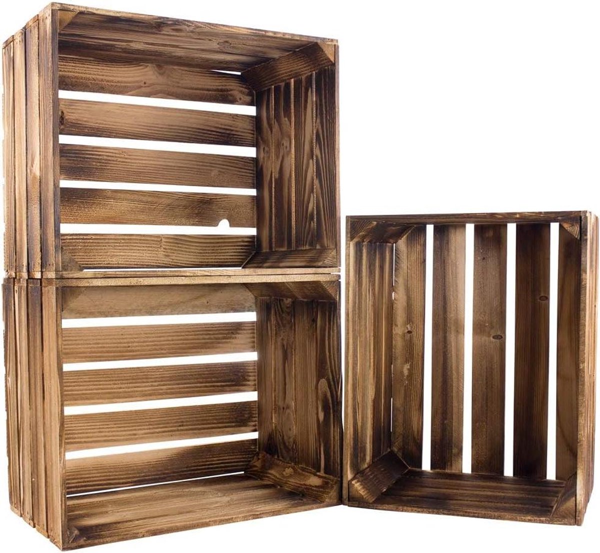 Gevlamde Fruitkisten - Houten Kisten - Opbergen & Ordenen - Set van 5 - 50x40x30 cm - Gevlamd