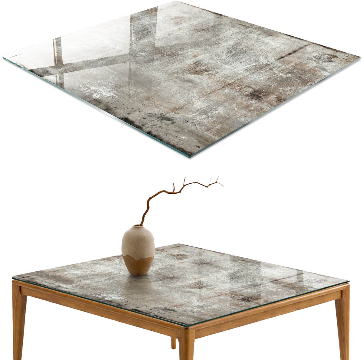ArtPrintCave Ruwe structuur Glazen Tafelblad 60x60 cm - Tafelblad Rechthoek - Grijs Keukentafel - Texturen Bureaublad