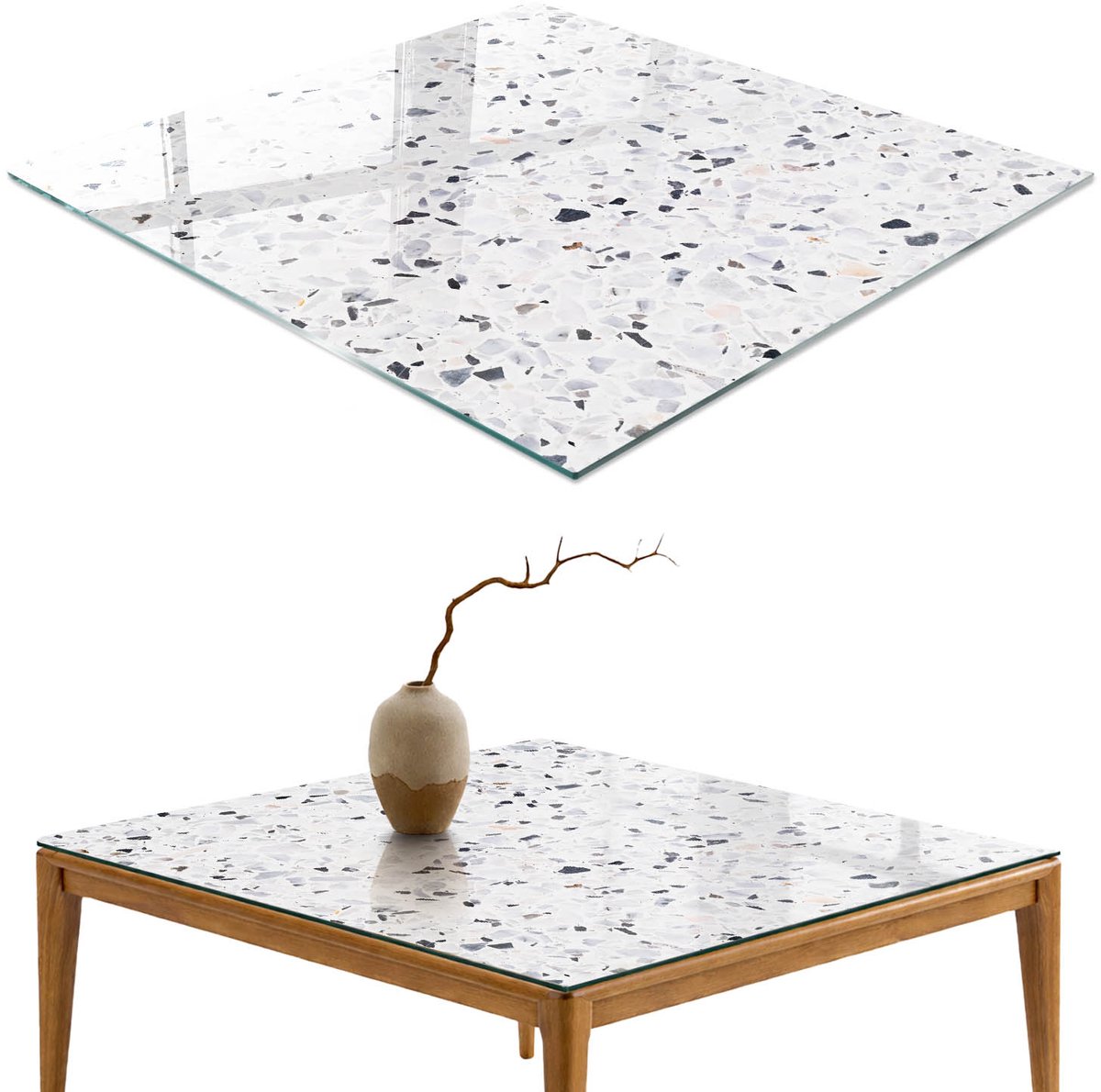 ArtPrintCave Crème mozaïek Glazen Tafelblad - 50x50 cm - Tafelblad Vierkanten - Wit Glazen Eettafel - Texturen Glasplaat