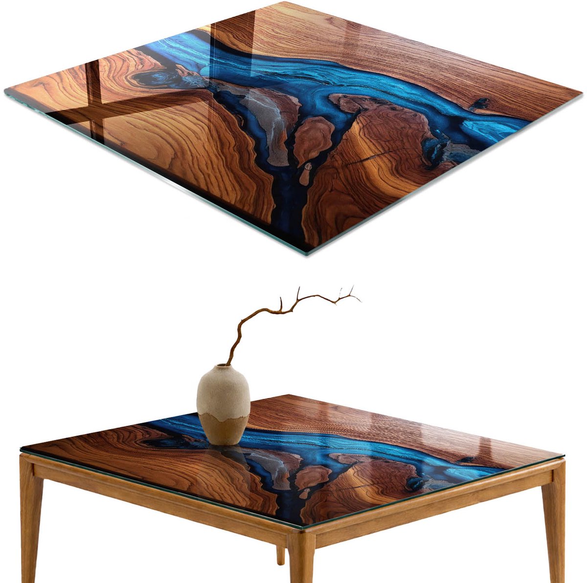 ArtPrintCave Houten patroon Glazen Tafelblad - 50x50 cm - Tafelblad Vierkanten - Bruin Terrastafel - Natuur Terrastafel