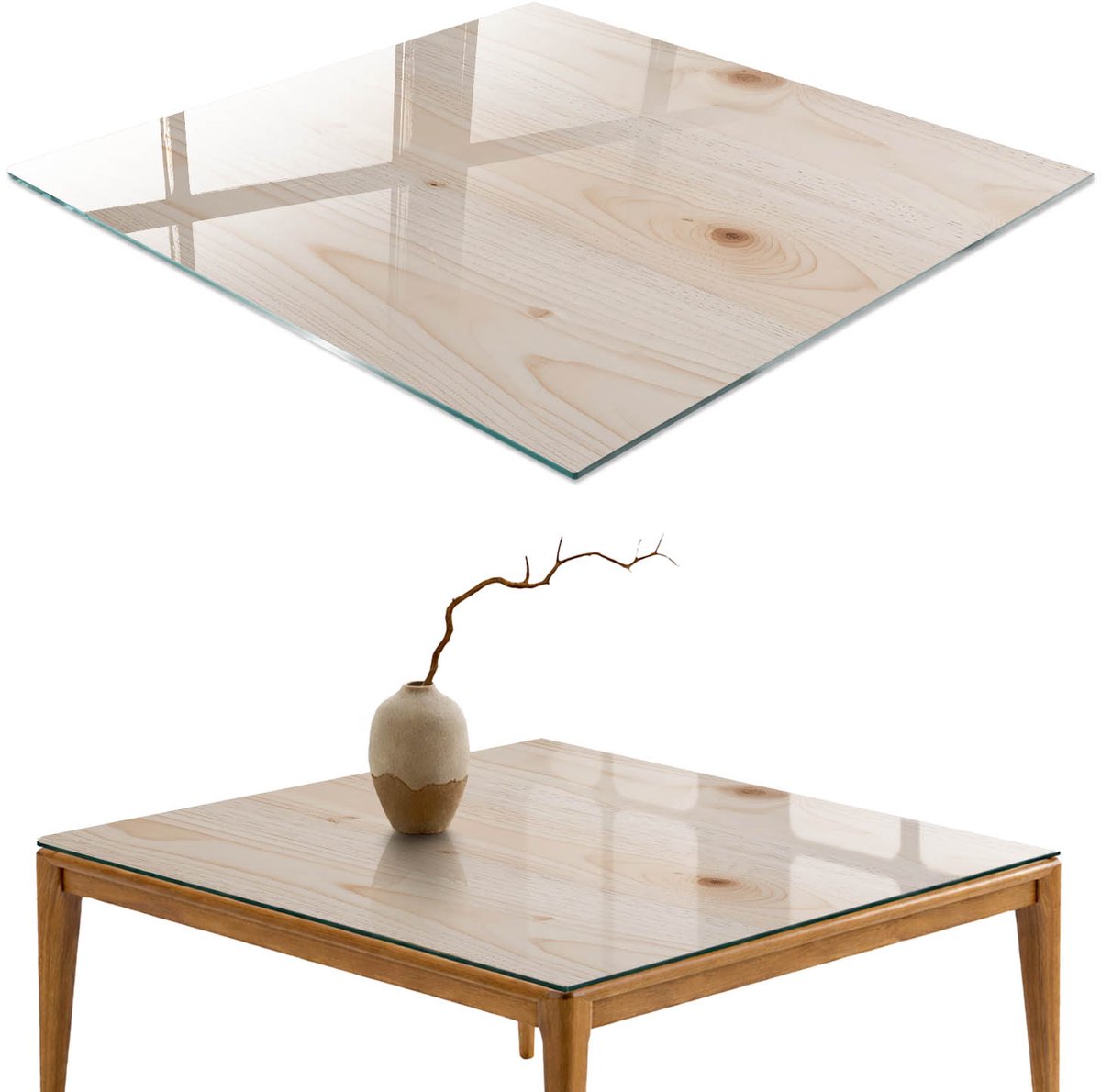 ArtPrintCave Houten constructie Glazen Tafelblad - 50x50 cm - Tafelblad Vierkanten - Romig Glazen Eettafel - Texturen Keukentafel