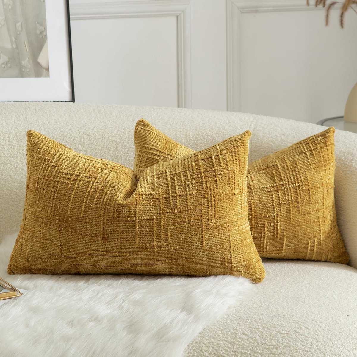 Set van 2 Zachte Chenille Textuur Kussenhoezen voor Lumbar Accent - Decoratieve Kussens voor Sofa en Bed, 30x50cm, Gezellig en Landelijk Design