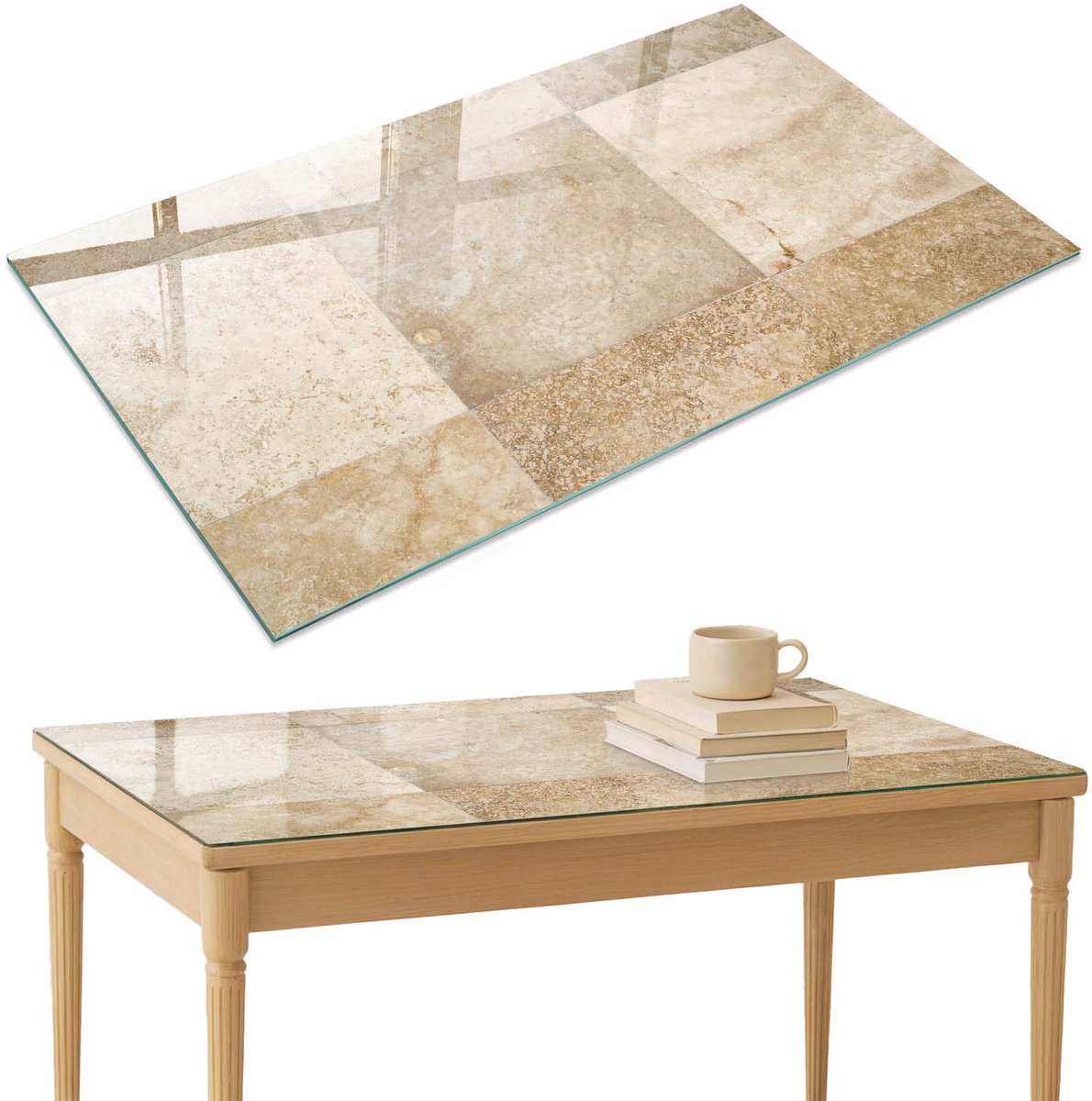 ArtPrintCave Beige mozaïek Glazen Tafelblad 120x80 cm - Tafelblad Rechthoek - Beige Glazen Eettafel - Texturen Tafelblad Glas