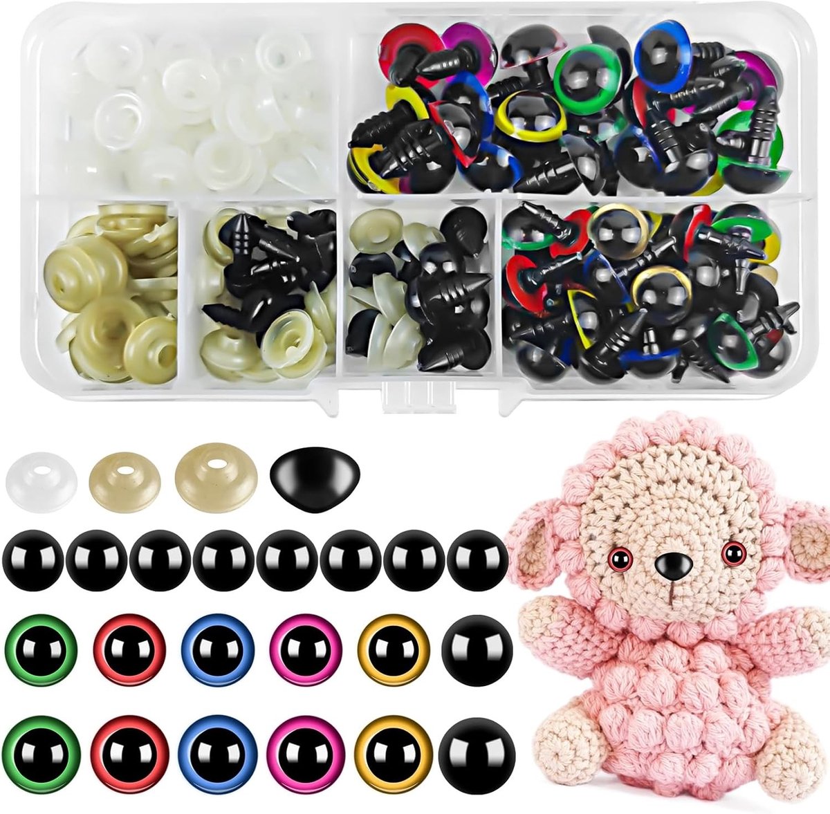 78-delige Veiligheidsogen 8-12MM voor Haakdieren, Multicolor Ogen voor Poppen, Plastic Knopenogen met Veiligheidsneuzen en Wasmachines