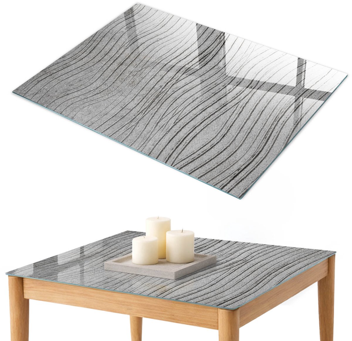 ArtPrintCave Achtergrondgolven Glazen Tafelblad 100x70 cm - Tafelblad Rechthoek - Grijs Keukentafel - Texturen Eettafel Met Glasplaat